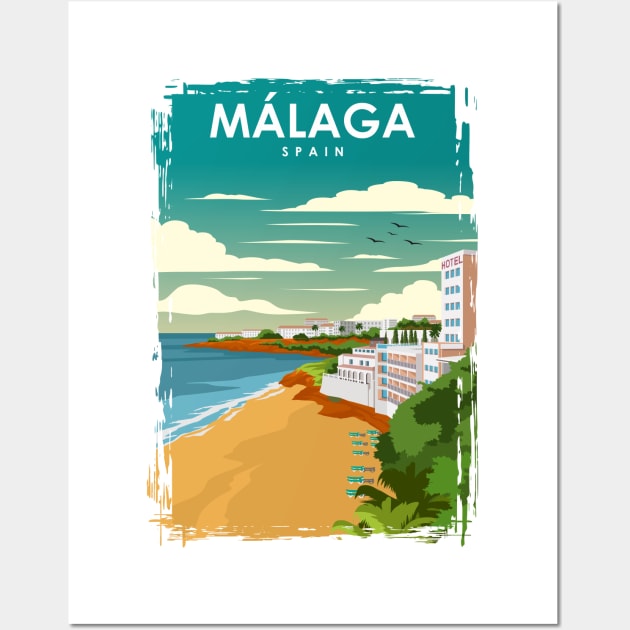 Malaga Spain Vintage Minimal Retro Travel Poster Wall Art by jornvanhezik